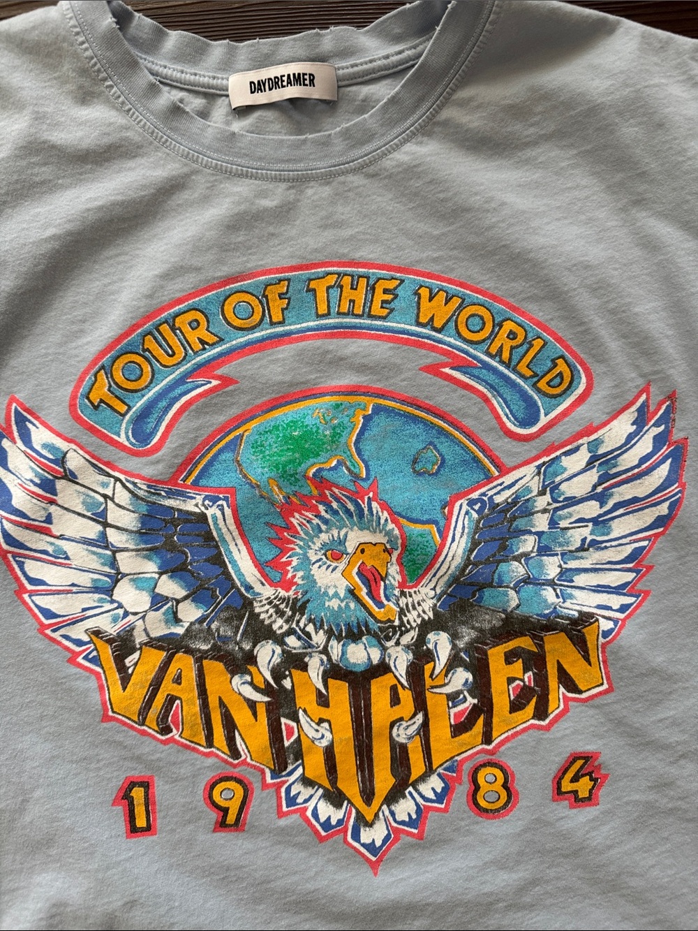 Daydreamer Van Halen Tour of the World 1984 Light Blue Graphic Tee